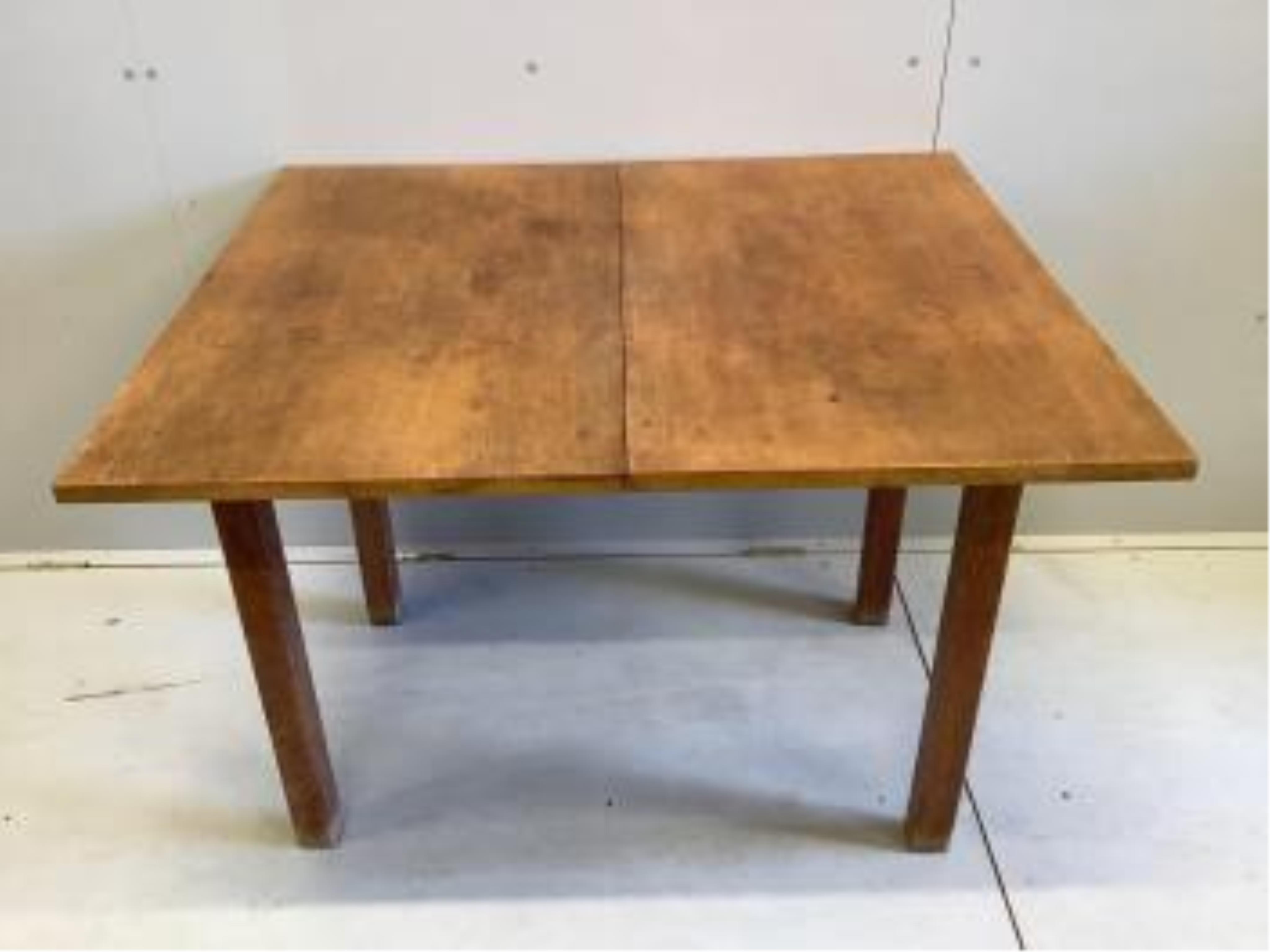 A mid century Stag C-Range oak and beech hinge top dressing table, width 88cm, depth 46cm, height 78cm, and a stool, and a mid century rectangular oak folding tea table, width 90cm, depth 52cm, height 77cm. Condition - f